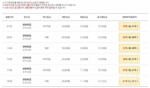 사진=시외버스 통합 예매서비스 캡처
