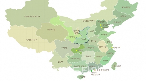 산시성 위치, 한중과학기술협력센터 지도 인용