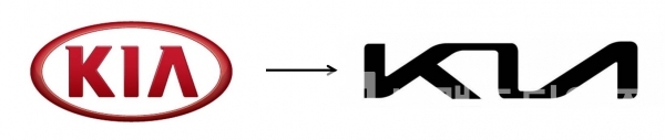 현재 사용 중인 기아자동차 브랜드 아이덴티티(BI) 디자인(왼쪽)과 2019 제네바모터쇼에서 선보인 새로운 브랜드 아이덴티티(BI) 디자인(오른쪽)/사진=브랜드타임즈