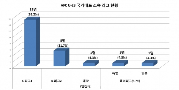 대한민국 AFC U-23대표팀 소속 리그 현황/그래프=브랜드타임즈