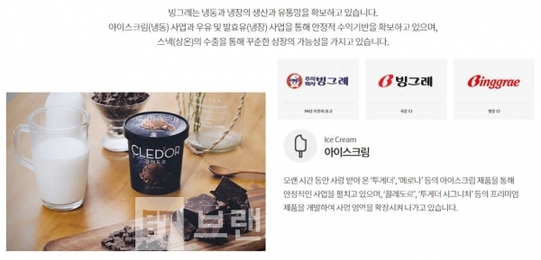 빙그레 CI와 아이스크림 사업 소개, (출처, 빙그레 홈페이지)