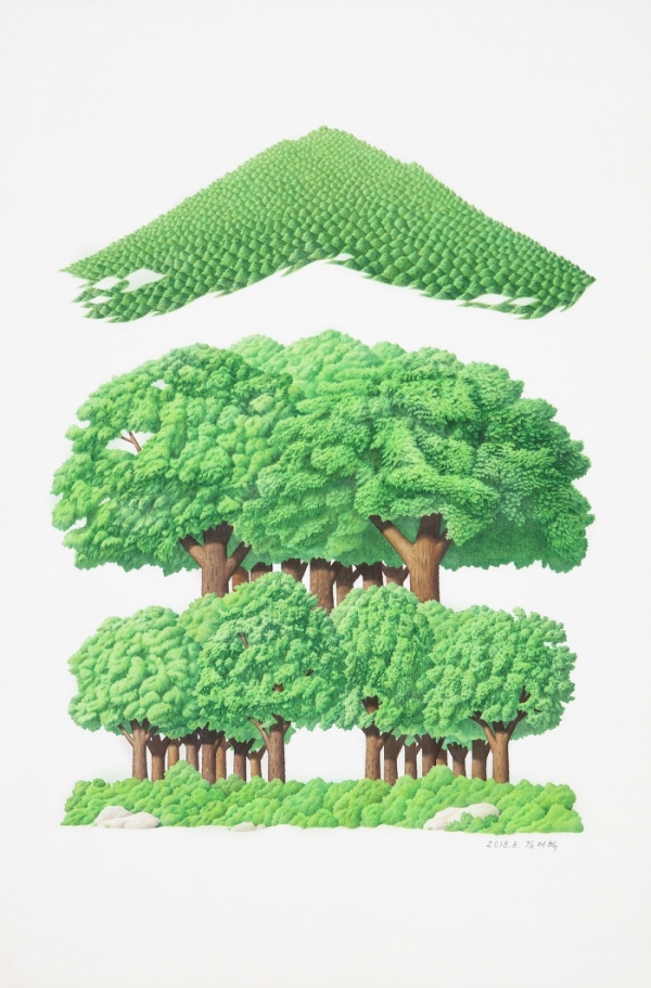 숲(50.5 X 71cm)은 2018년 8월에 제작하여 가을에 전시·발표한 작품이다/사진제공=김대혁 작가