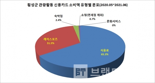 횡성군 관광활동 신용카드 소비액 유형 분포/자료=한국관광데이터랩/그래프=브랜드타임즈®