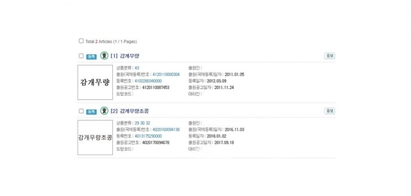 대한민국 특허청에 등록된 감개무량 상표 현황/사진=특허청 키프리스 갈무리(캡처)