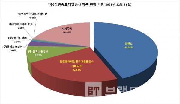 주식회사 강원중도개발공사 지분 현황(2021.12.31 기준)/자료=금융감독원전자공시시스템/그래프=브랜드타임즈®